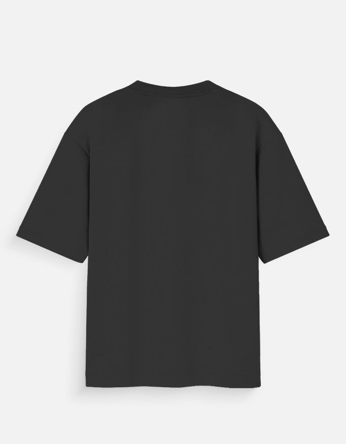 Back_Overthinking Minimal oversized white T-shirt by SWARNAMANTRA with aesthetic streetwear graphic design and relaxed unisex fit.