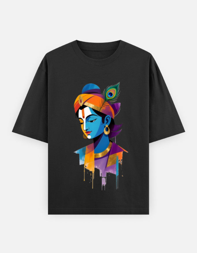 Black oversized Lord Krishna streetwear t-shirt for men and women