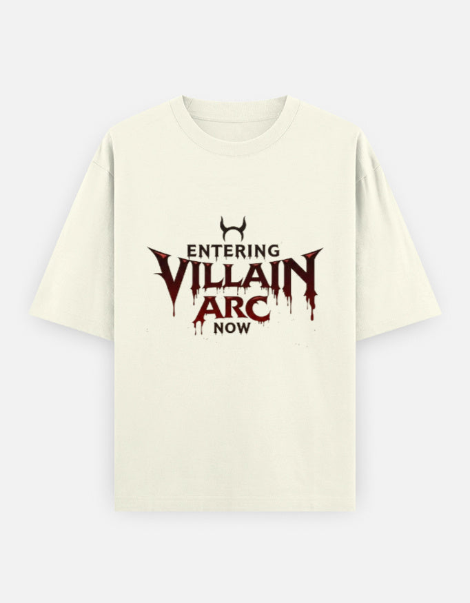 Front Entering Villain Arc anime streetwear graphic T-shirt by SWARNAMANTRA featuring aesthetic oversized urban fashion design for men and women.